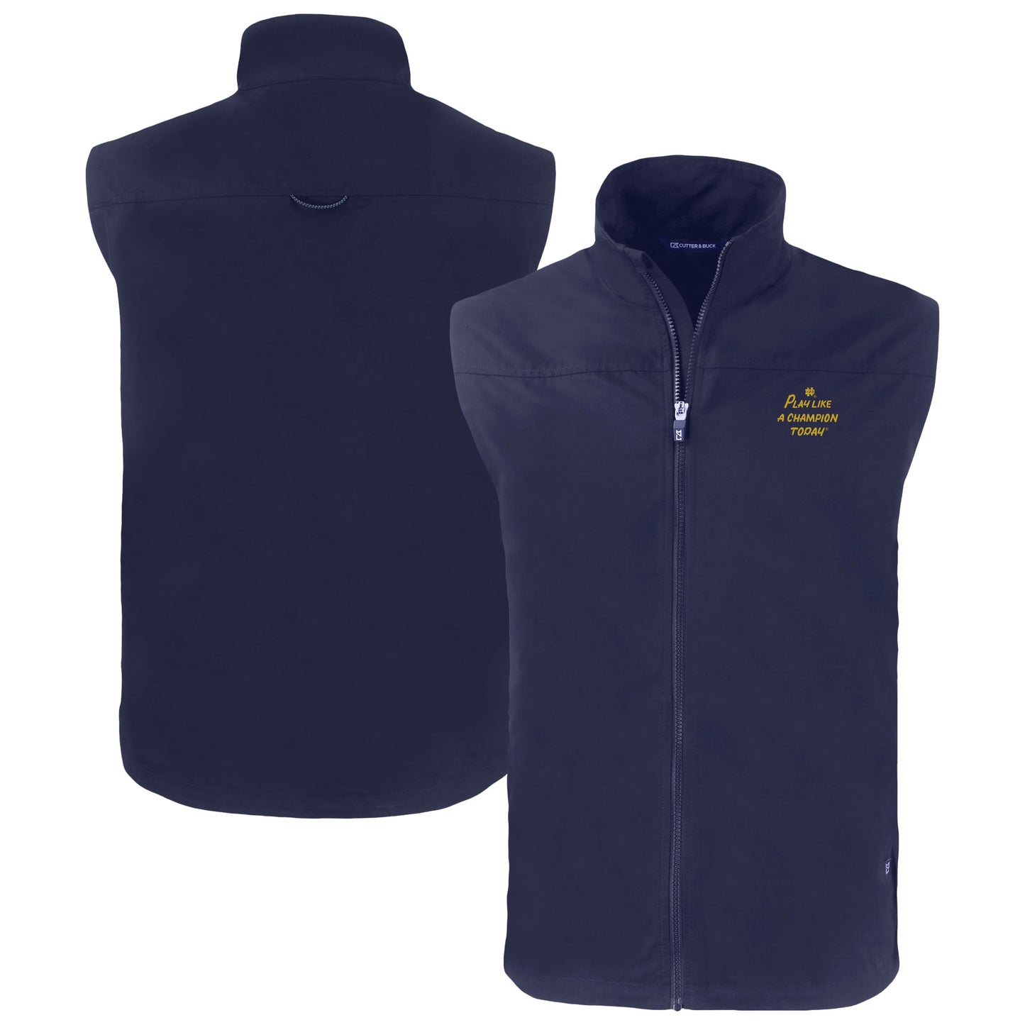 Men's Cutter & Buck Navy Notre Dame Fighting Irish  Play Like A Champion Today Charter Eco Recycled Full-Zip Vest