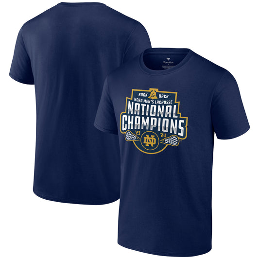 Men's Navy Notre Dame Fighting Irish Back-To-Back NCAA Men's Lacrosse National Champions T-Shirt