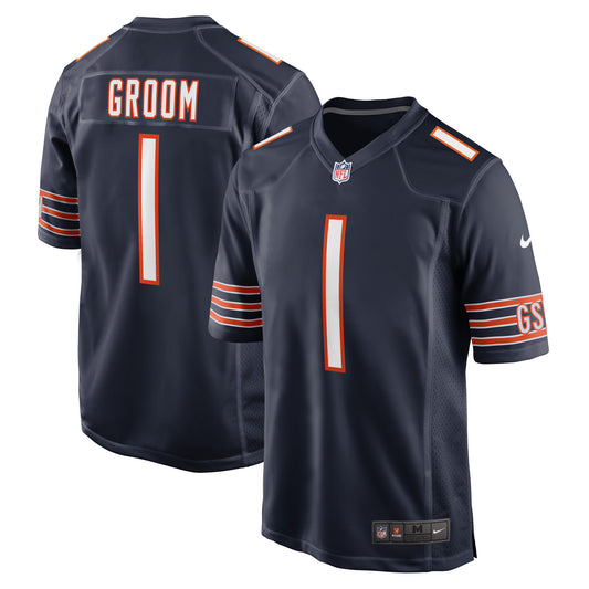 Men's Nike Number 1 Groom Navy Chicago Bears Game Jersey