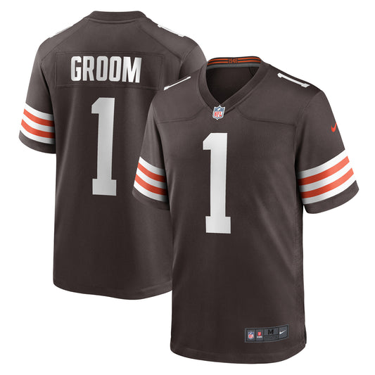 Men's Nike Number 1 Groom Brown Cleveland Browns Game Jersey