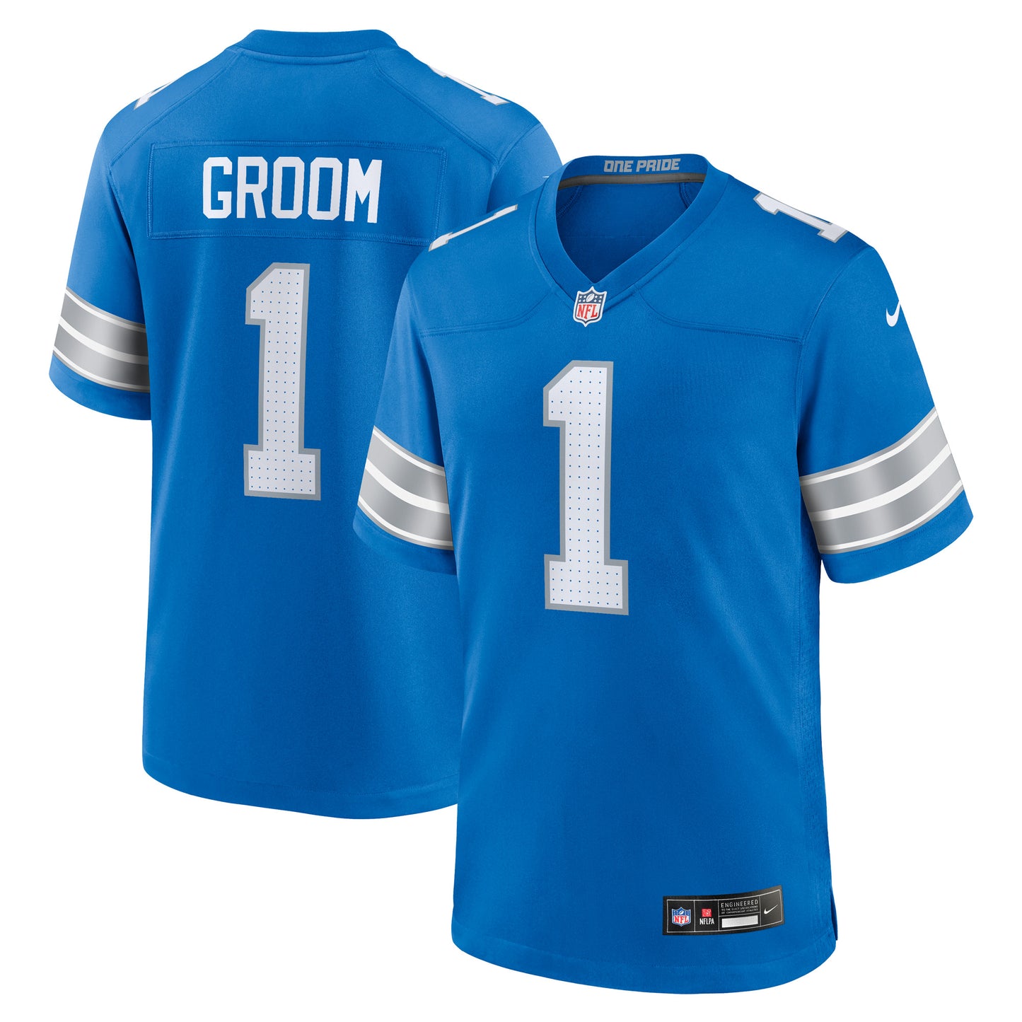 Men's Nike Number 1 Groom Blue Detroit Lions Game Jersey