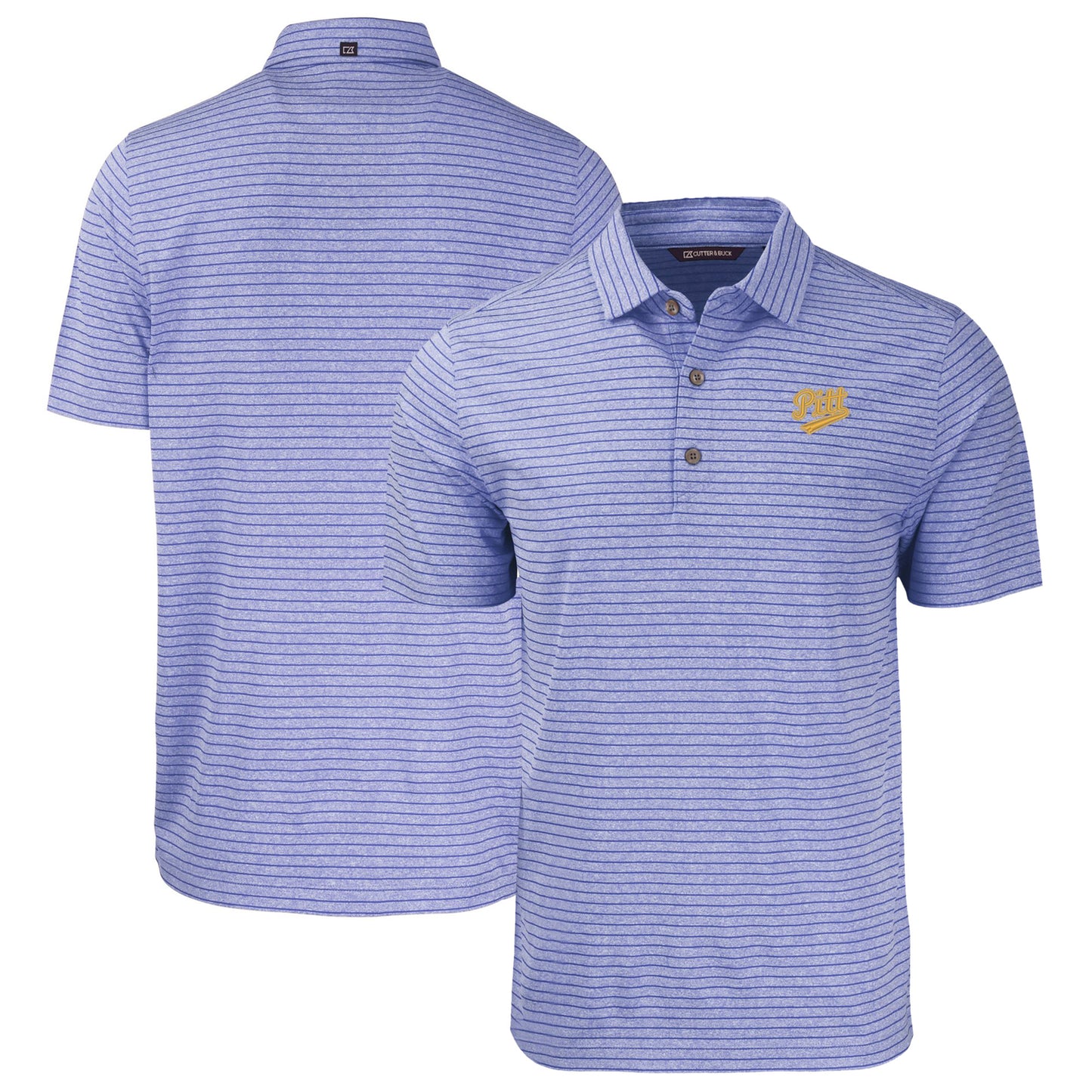 Men's Cutter & Buck Heather Royal Pitt Panthers Forge Eco Heather Stripe Stretch Recycled Polo