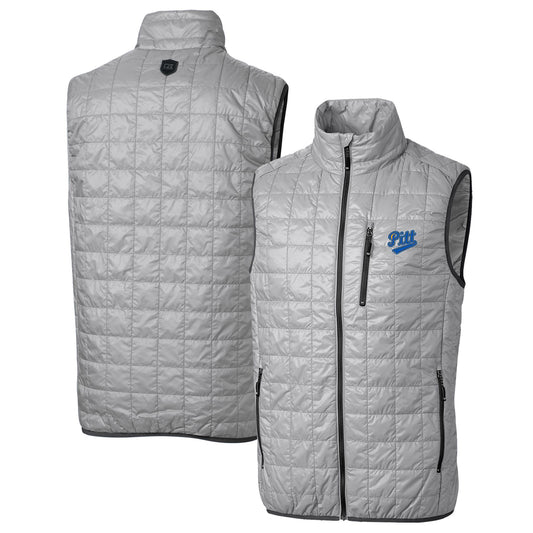 Men's Cutter & Buck  Gray Pitt Panthers Rainier PrimaLoft Eco Insulated Printed Full-Zip Puffer Vest