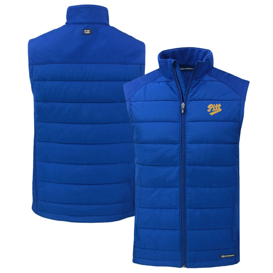 Men's Cutter & Buck Royal Pitt Panthers Evoke Hybrid Eco Softshell Recycled Full-Zip Vest