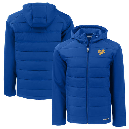 Men's Cutter & Buck Royal Pitt Panthers Evoke Hybrid Eco Softshell Recycled Full-Zip Hoodie Jacket