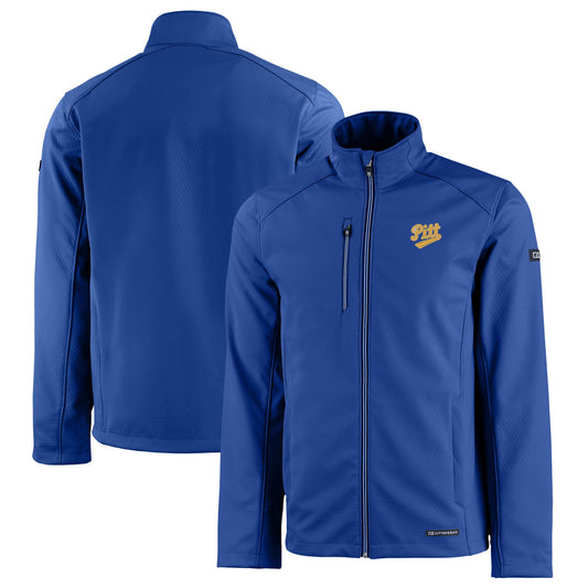 Men's Cutter & Buck Royal Pitt Panthers Evoke Eco Softshell Recycled Full-Zip Jacket