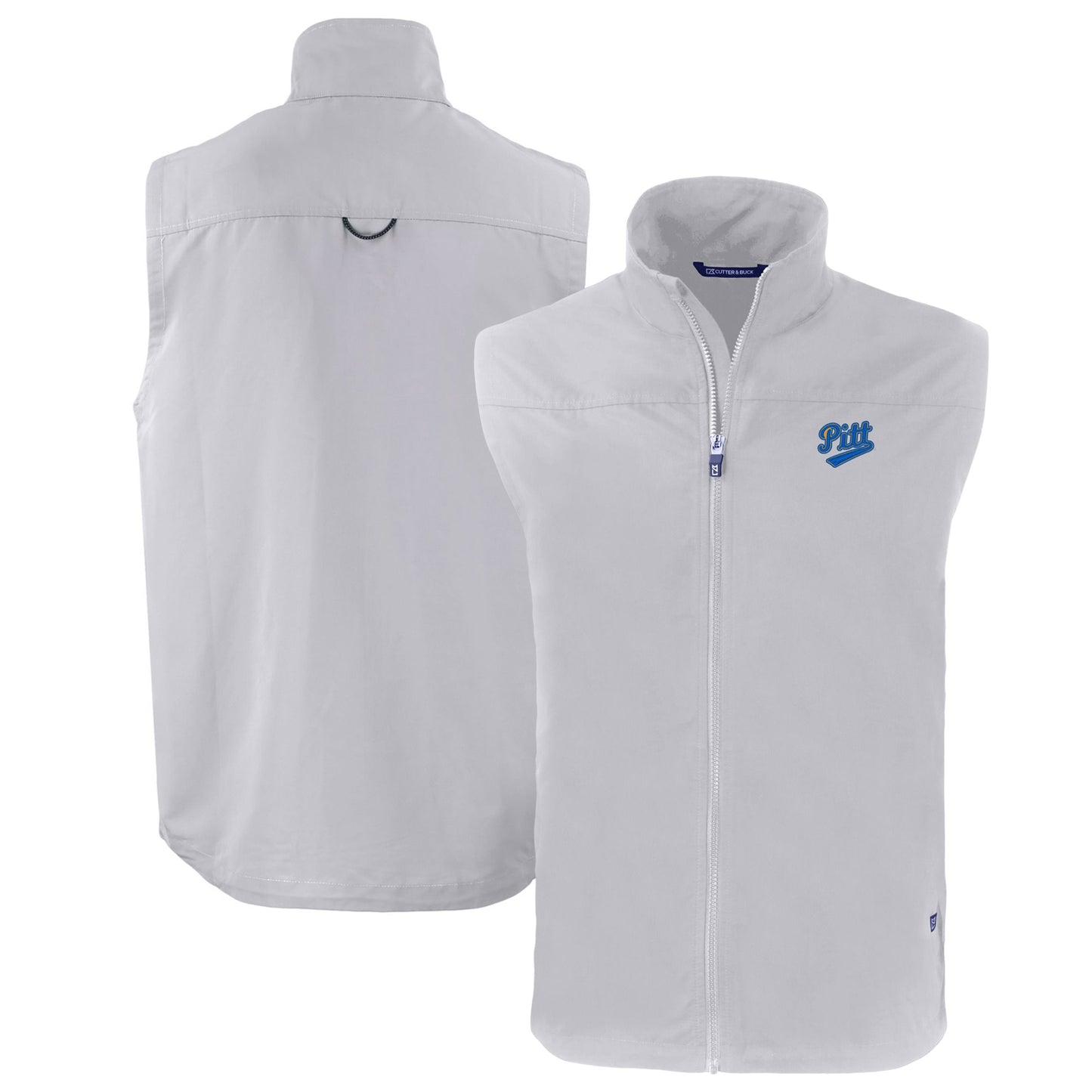 Men's Cutter & Buck Gray Pitt Panthers Charter Eco Recycled Full-Zip Vest