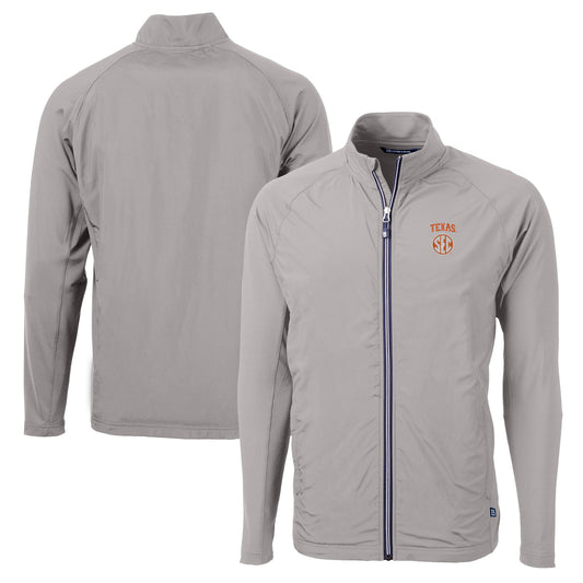 Men's Cutter & Buck Gray Texas Longhorns SEC Adapt Eco Knit Hybrid Recycled Full-Zip Jacket