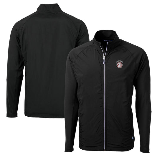 Men's Cutter & Buck Black Oklahoma Sooners SEC Adapt Eco Knit Hybrid Recycled Full-Zip Jacket