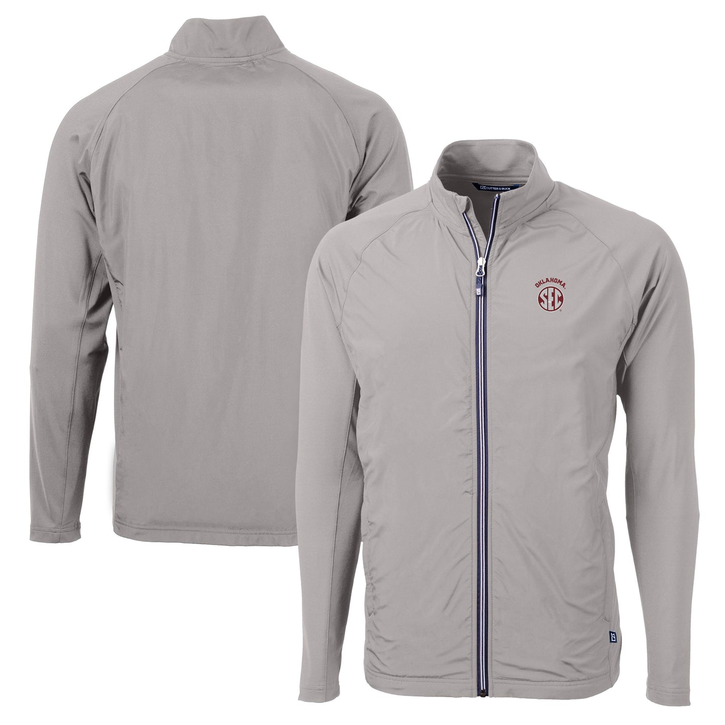 Men's Cutter & Buck Gray Oklahoma Sooners SEC Adapt Eco Knit Hybrid Recycled Full-Zip Jacket