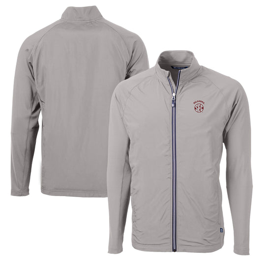 Men's Cutter & Buck Gray Oklahoma Sooners SEC Adapt Eco Knit Hybrid Recycled Full-Zip Jacket
