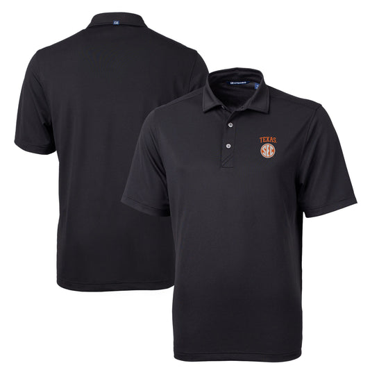 Men's Cutter & Buck Black Texas Longhorns SEC Virtue Eco Pique Recycled Polo