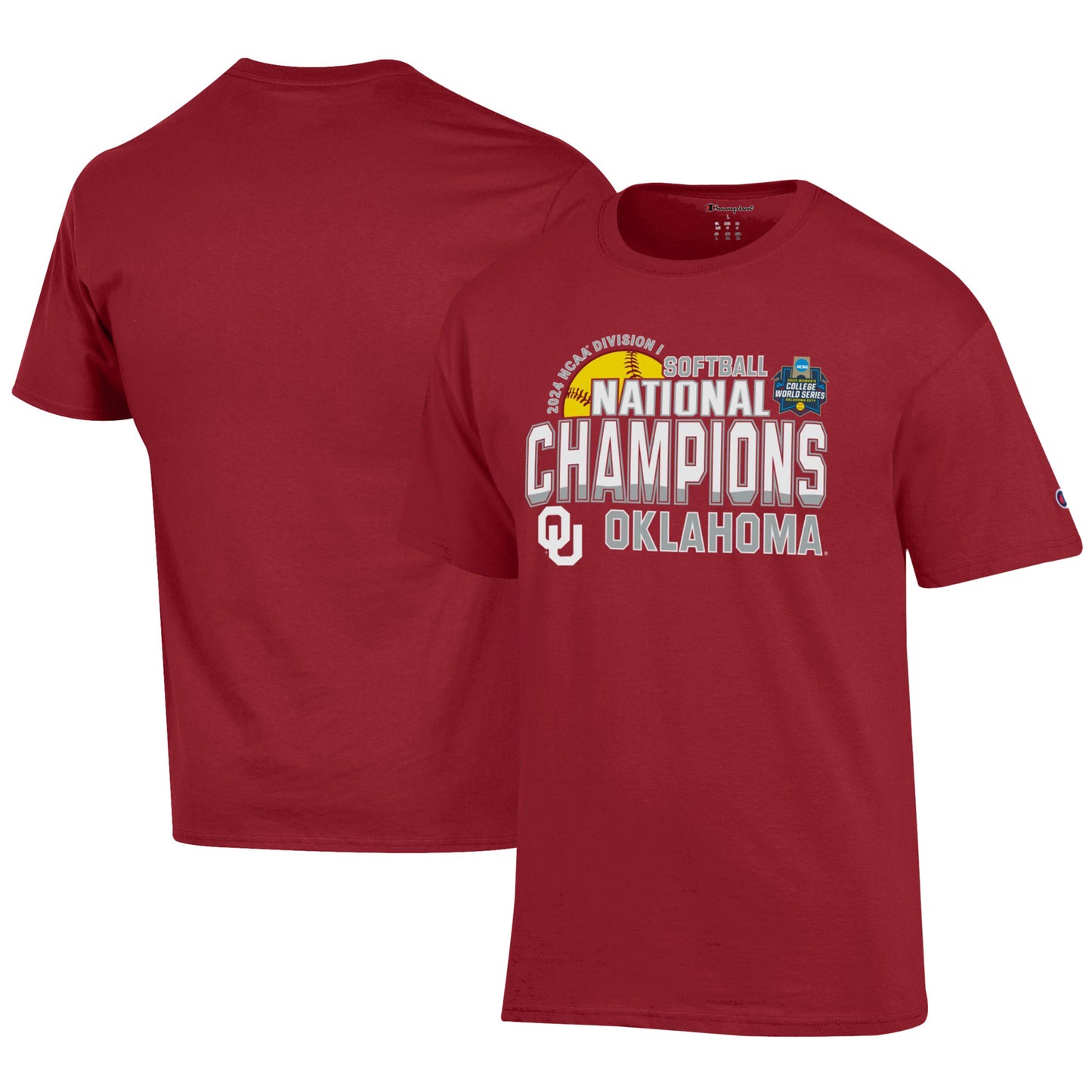 Unisex Champion Crimson Oklahoma Sooners 2024 NCAA Softball Women’s College World Series Champions T-Shirt