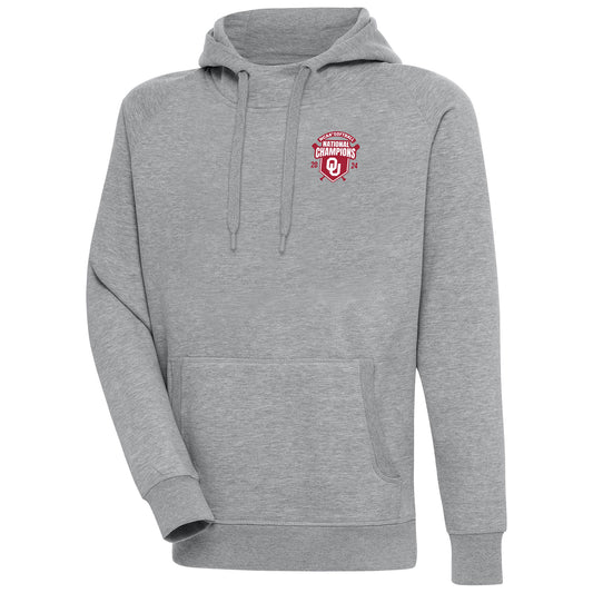 Men's Antigua Heather Gray Oklahoma Sooners 2024 NCAA Softball Women's College World Series National Champions Victory Pullover Hoodie