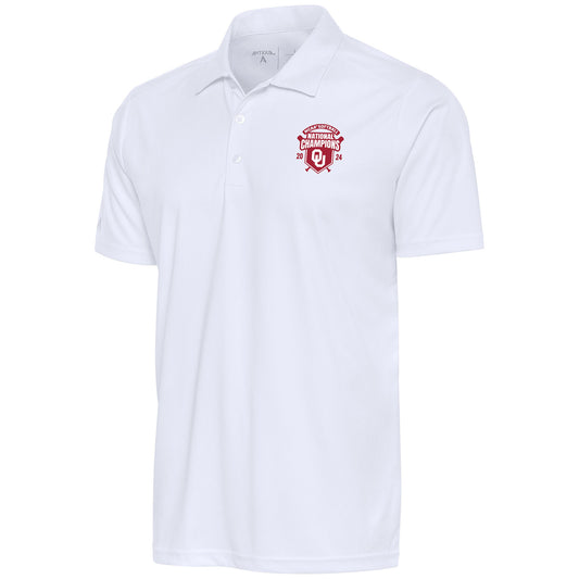 Men's Antigua White Oklahoma Sooners 2024 NCAA Softball Women's College World Series National Champions Tribute Polo