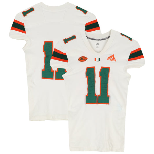 Miami Hurricanes Team-Issued adidas #11 White Jersey from the Football Program - Size M