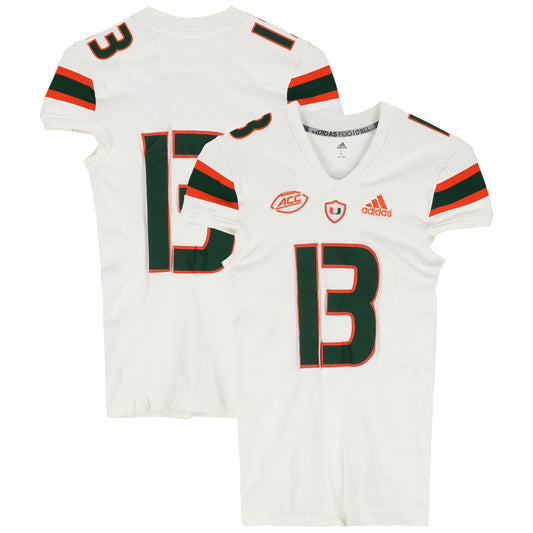 Miami Hurricanes Team-Issued adidas #13 White Jersey from the Football Program - Size L