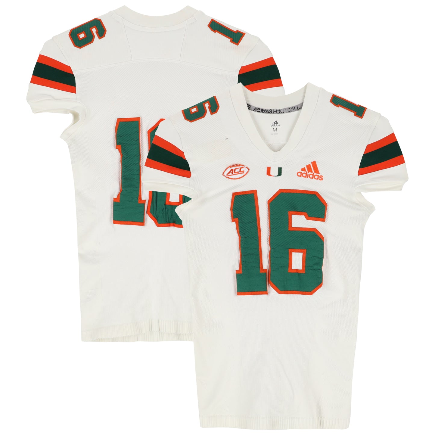 Miami Hurricanes Team-Issued adidas #16 White Jersey from the Football Program - Size M