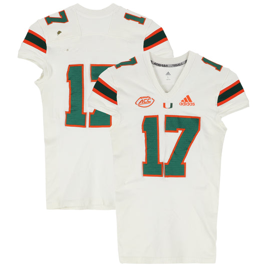 Miami Hurricanes Team-Issued adidas #17 White Jersey from the Football Program - Size L