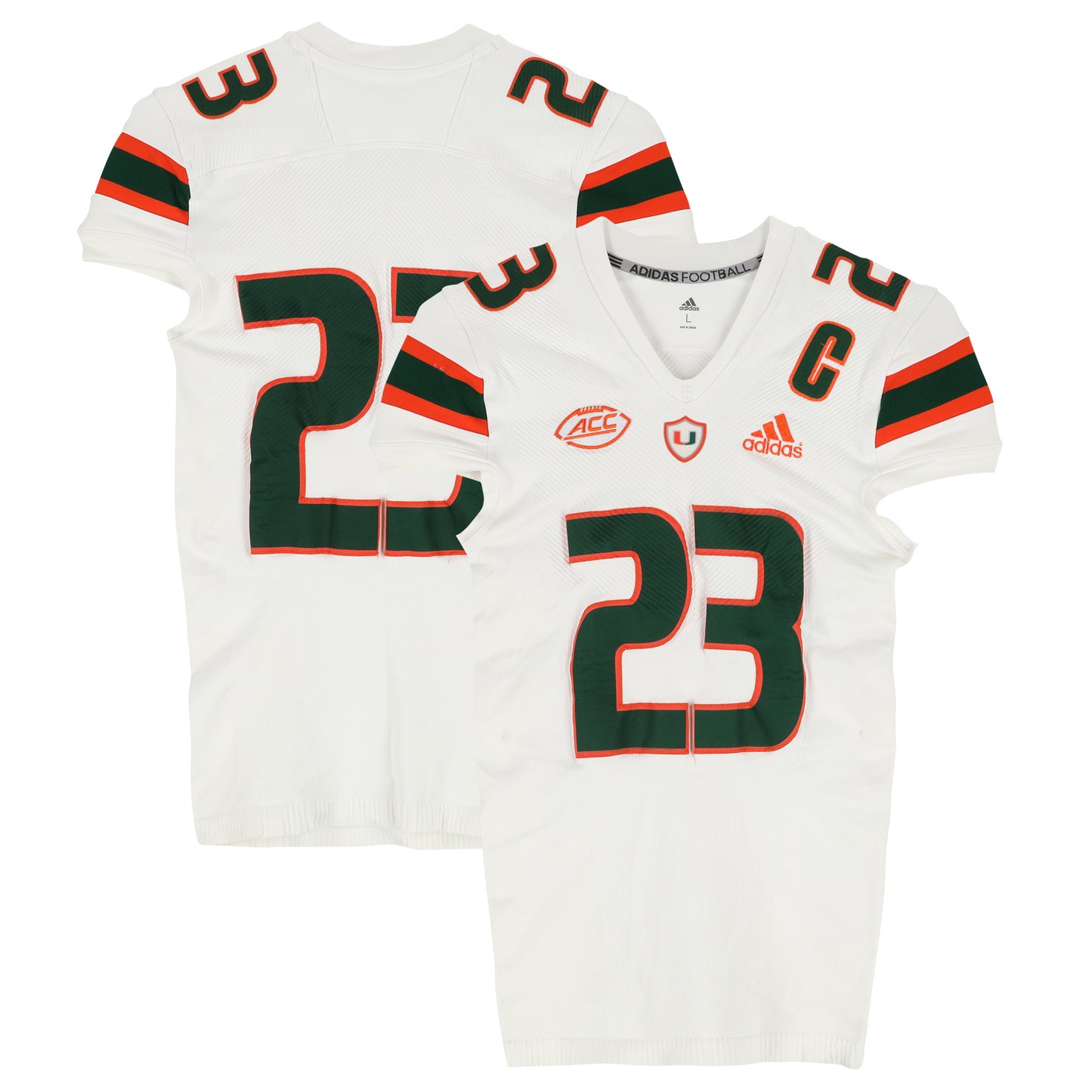 Miami Hurricanes Team-Issued adidas #23 White Jersey from the Football Program - Size L