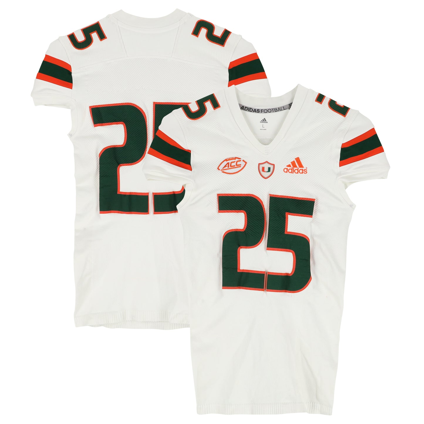 Miami Hurricanes Team-Issued adidas #25 White Jersey from the Football Program - Size L