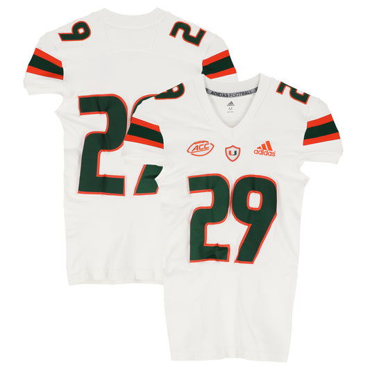 Miami Hurricanes Team-Issued adidas #29 White Jersey from the Football Program - Size M