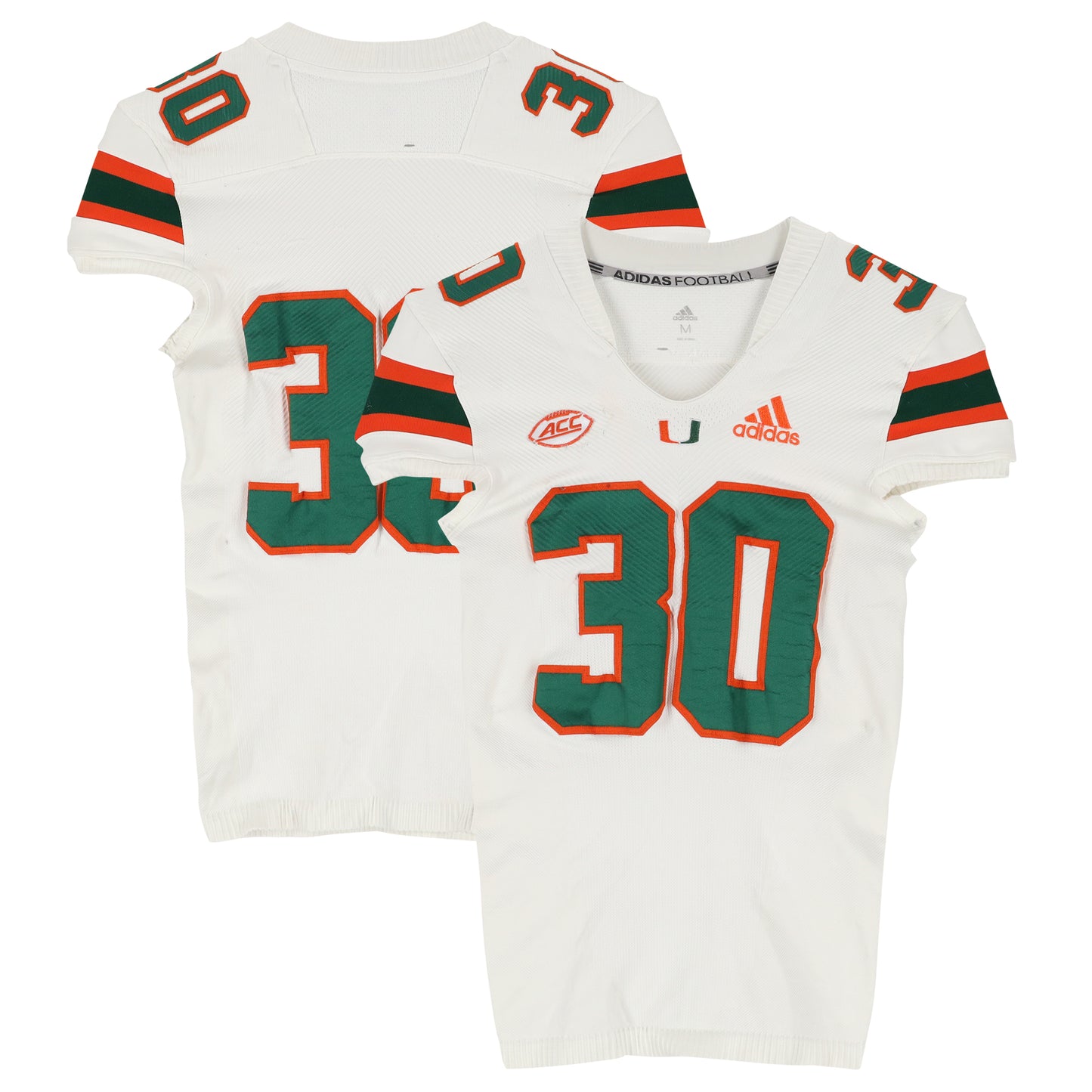 Miami Hurricanes Team-Issued adidas #30 White Jersey from the Football Program - Size M