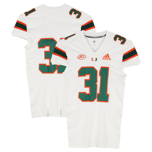 Miami Hurricanes Team-Issued adidas #31 White Jersey from the Football Program - Size L