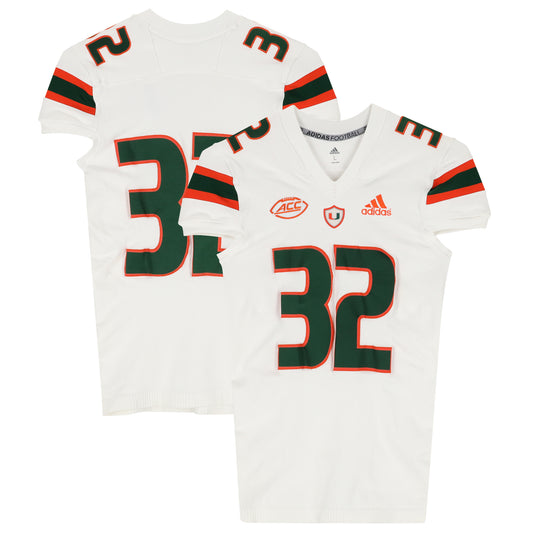 Miami Hurricanes Team-Issued adidas #32 White Jersey from the Football Program - Size L