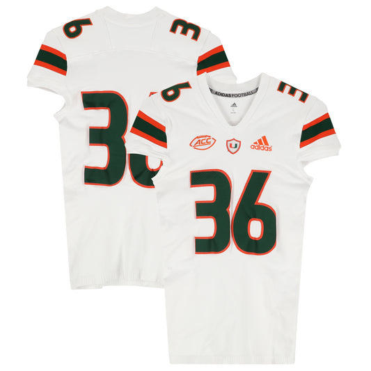 Miami Hurricanes Team-Issued adidas #36 White Jersey from the Football Program - Size L