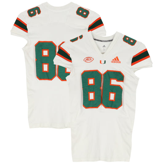 Miami Hurricanes Team-Issued adidas #86 White Jersey from the Football Program - Size L