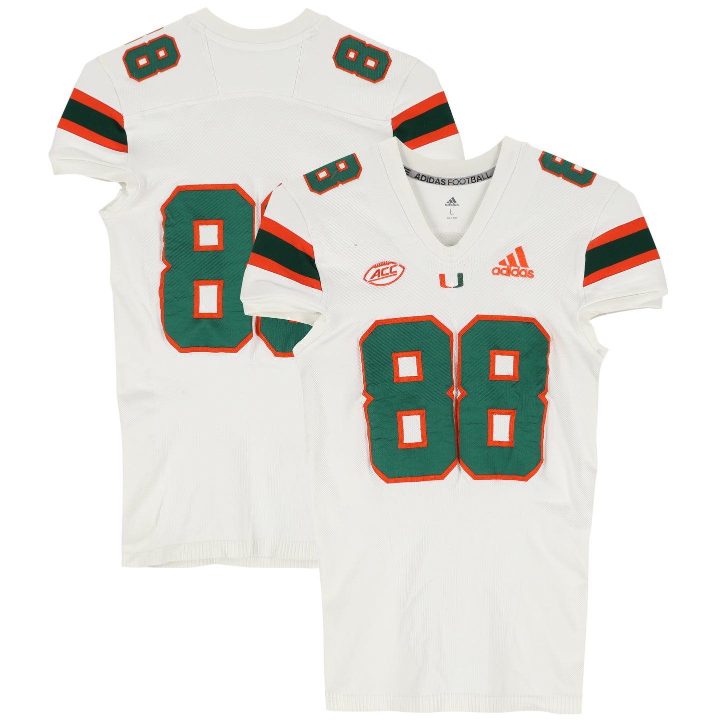 Miami Hurricanes Team-Issued adidas #88 White Jersey from the Football Program - Size L