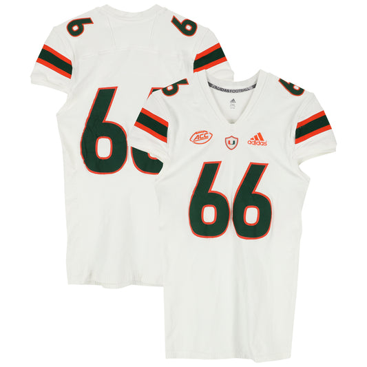 Miami Hurricanes Team-Issued adidas #66 White Jersey from the Football Program - Size 2XL