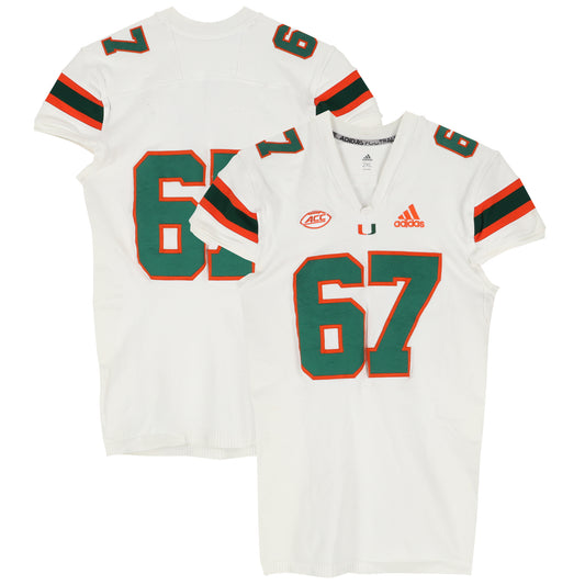 Miami Hurricanes Team-Issued adidas #67 White Jersey from the Football Program - Size 2XL