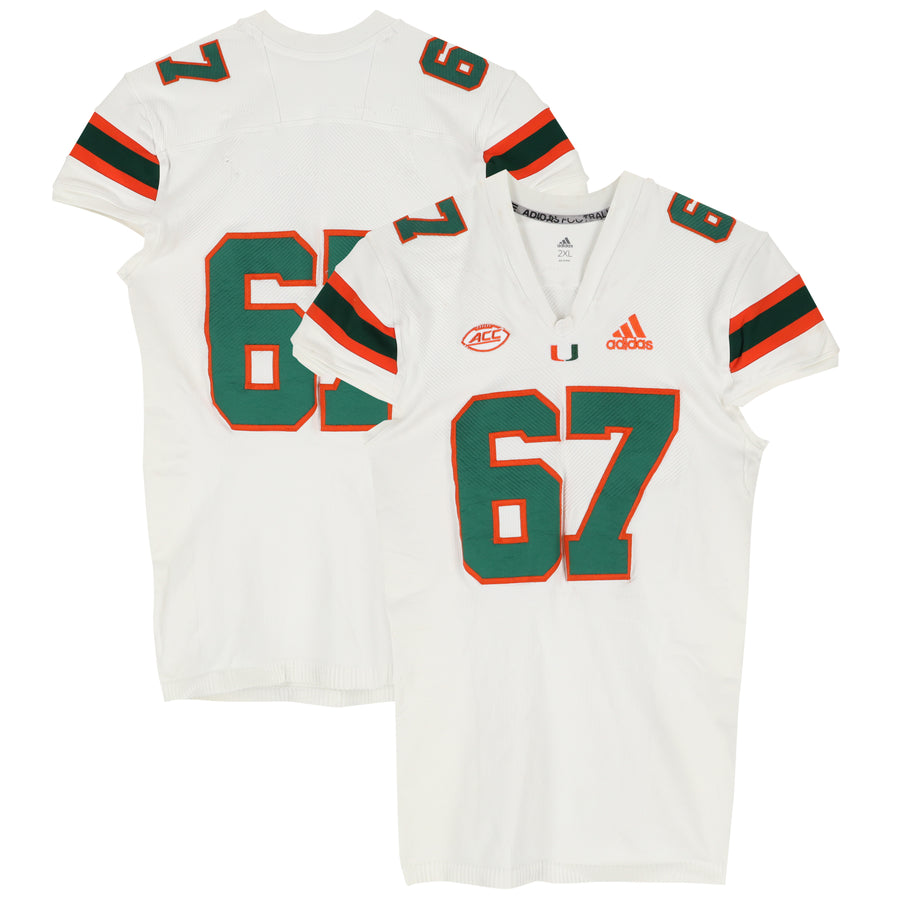 Miami Hurricanes Team-Issued adidas #67 White Jersey from the Football Program - Size 2XL