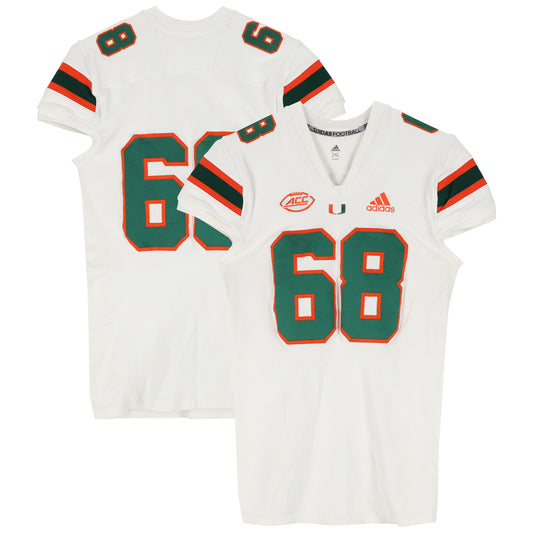 Miami Hurricanes Team-Issued adidas #68 White Jersey from the Football Program - Size 2XL