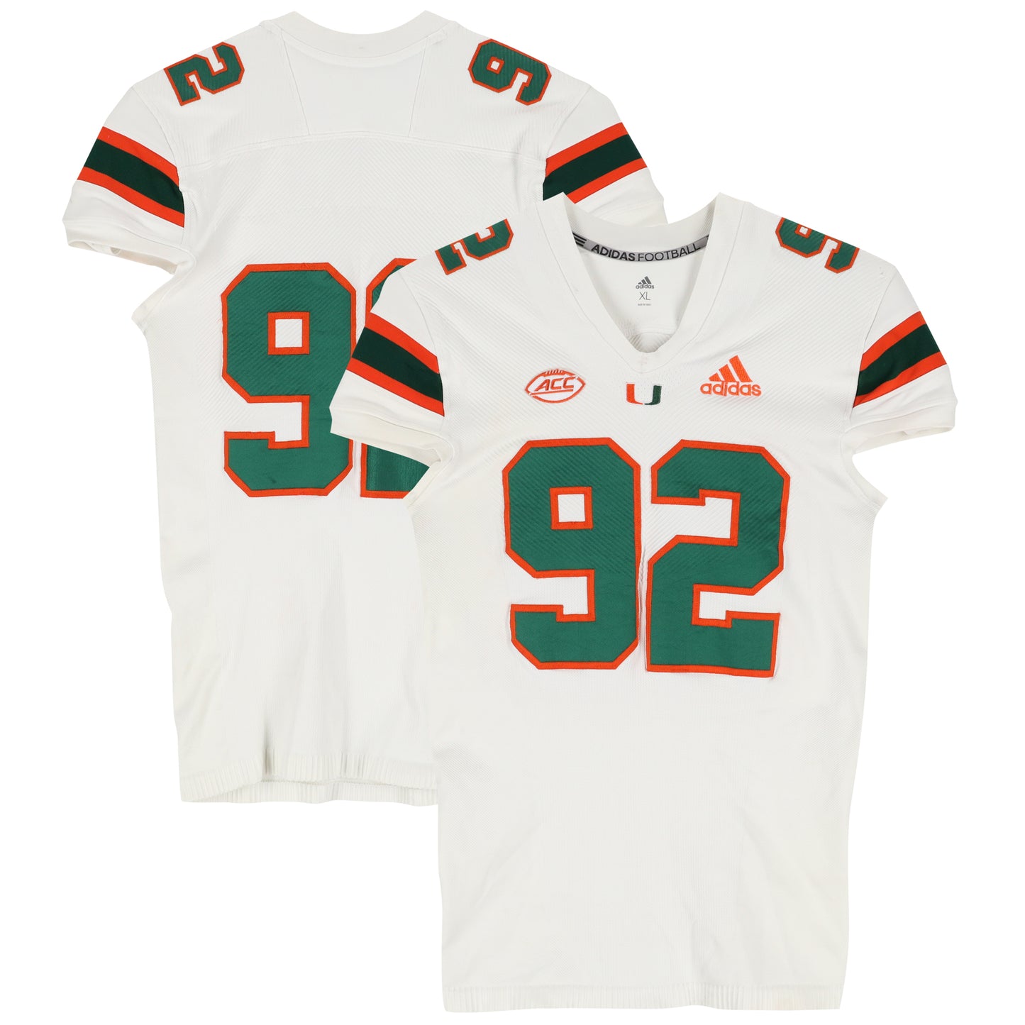 Miami Hurricanes Team-Issued adidas #92 White Jersey from the Football Program - Size XL