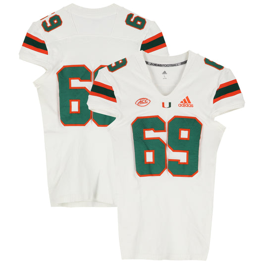 Miami Hurricanes Team-Issued adidas #69 White Jersey from the Football Program - Size L