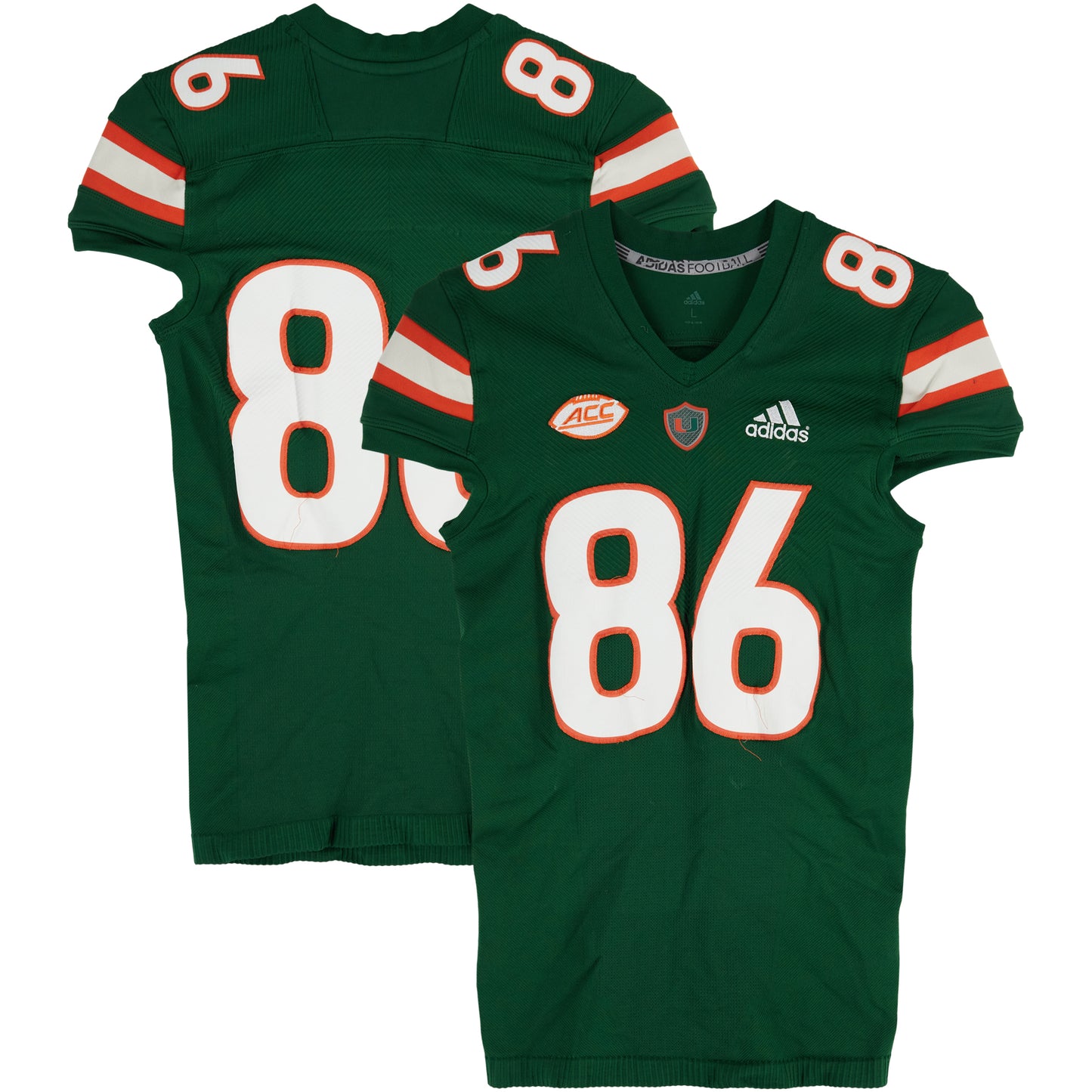 Miami Hurricanes Team-Issued adidas #86 Green Jersey from the Football Program - Size L