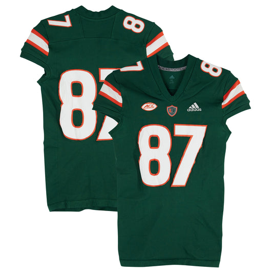 Miami Hurricanes Team-Issued adidas #87 Green Jersey from the Football Program - Size XL