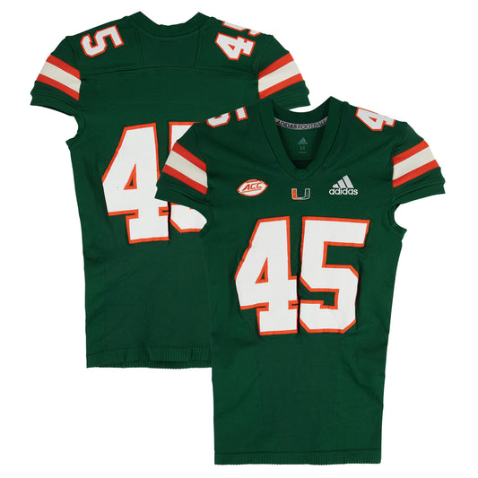 Miami Hurricanes Team-Issued adidas #45 Green Jersey from the Football Program - Size M