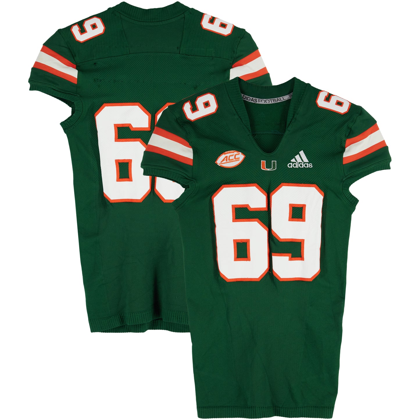 Miami Hurricanes Team-Issued adidas #69 Green Jersey from the Football Program