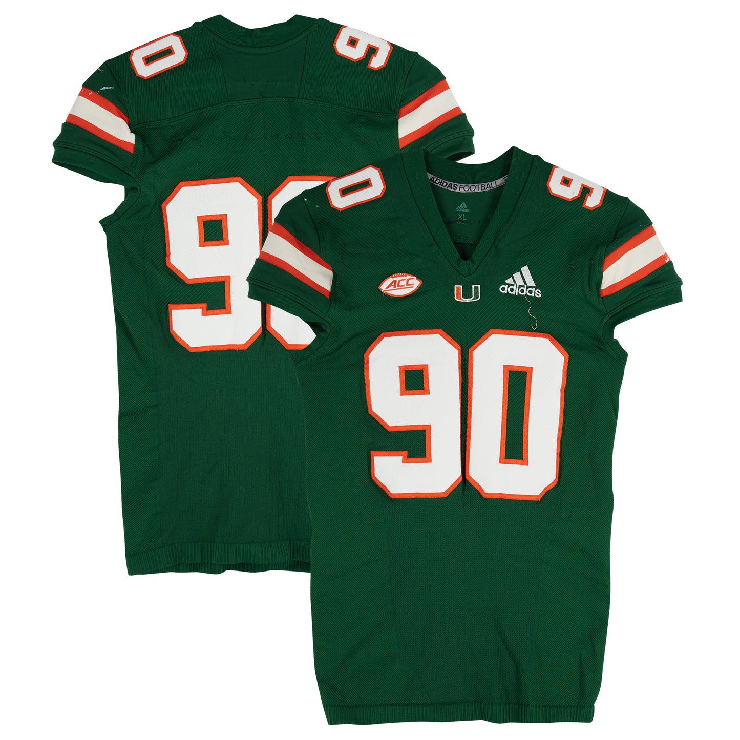 Miami Hurricanes Team-Issued adidas #90 Green Jersey from the Football Program - Size XL