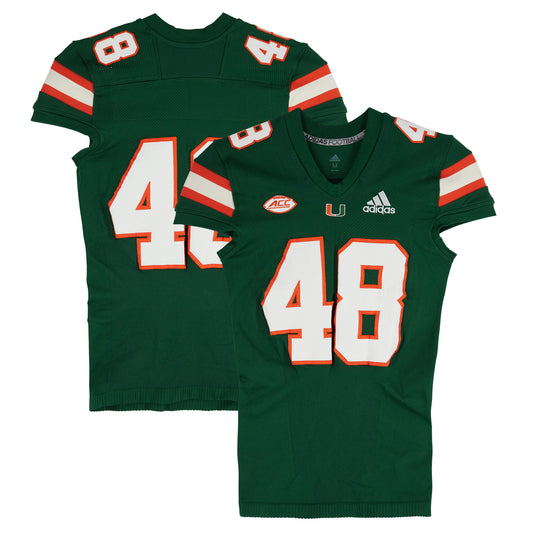 Miami Hurricanes Team-Issued adidas #48 Green Jersey from the Football Program - Size M