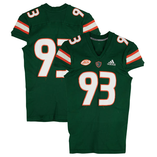 Miami Hurricanes Team-Issued adidas #93 Green Jersey from the Football Program - Size XL