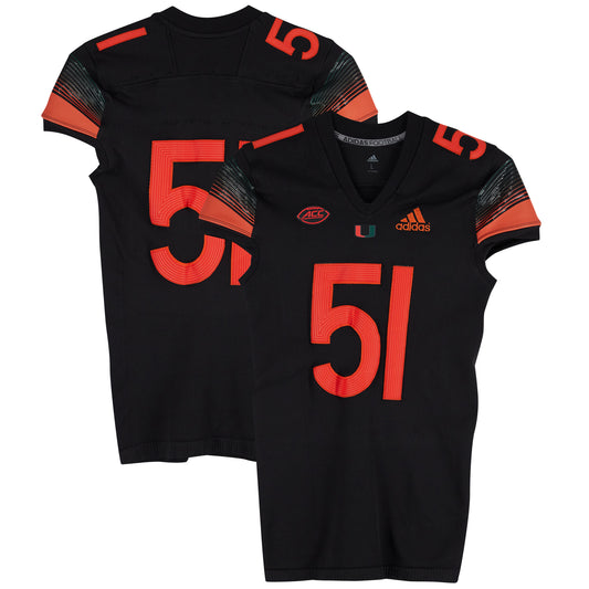 Miami Hurricanes Team-Issued adidas #51 Black Jersey from the 2020-21 NCAA Football Seasons - Size L