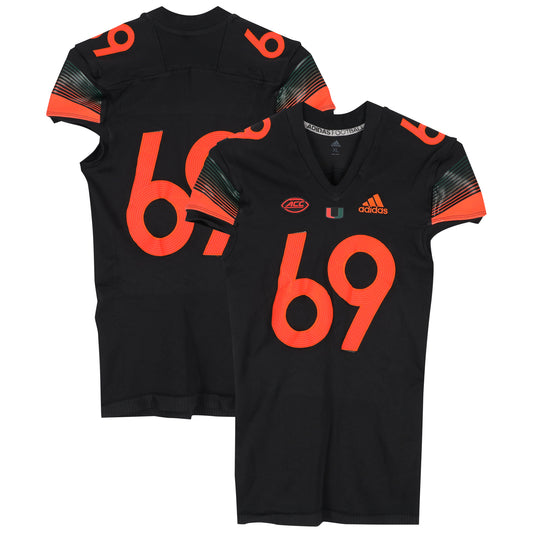 Miami Hurricanes Team-Issued adidas #69 Black Jersey from the 2020-21 NCAA Football Seasons - Size XL