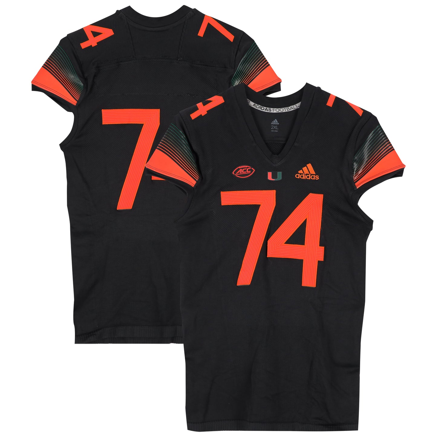 Miami Hurricanes Team-Issued adidas #74 Black Jersey from the 2020-21 NCAA Football Seasons - Size 2XL