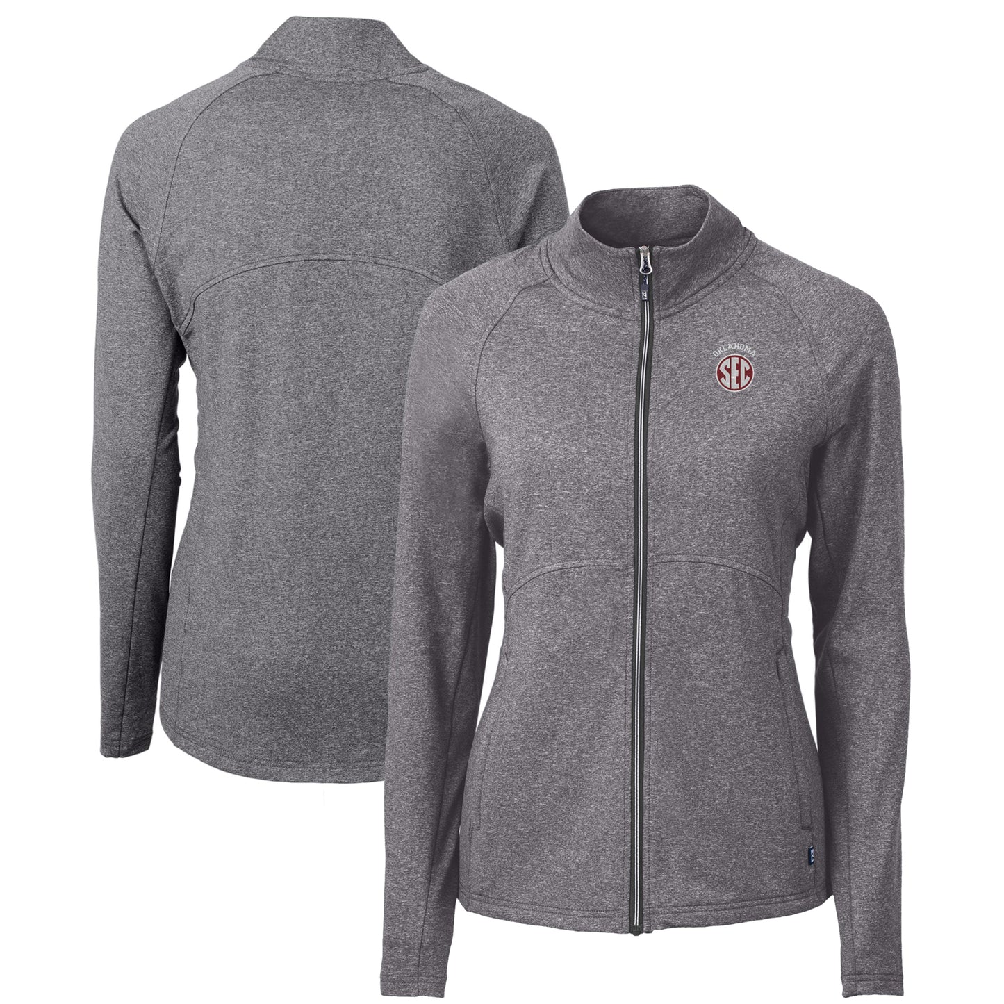 Women's Cutter & Buck  Heather Black Oklahoma Sooners SEC Adapt Eco Knit Heather Recycled Full-Zip Jacket