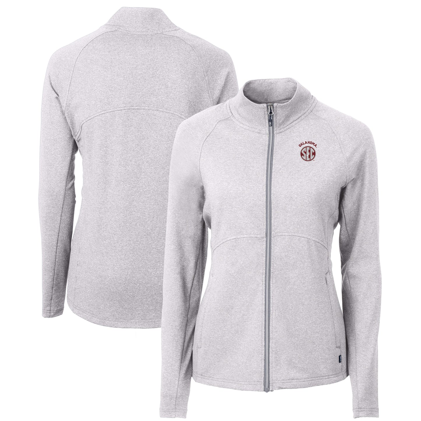 Women's Cutter & Buck  Heather Gray Oklahoma Sooners SEC Adapt Eco Knit Heather Recycled Full-Zip Jacket